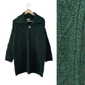 Carraig Donn Medium Sweater Cardigan Ireland Wool Green Open Front Womens